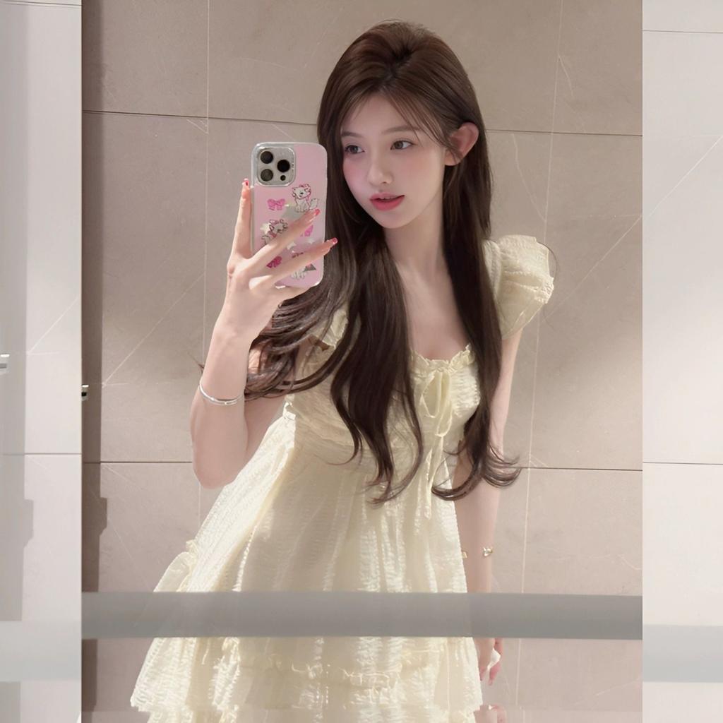 French Sweet Small Flying Sleeve Dress Women's Summer First Love Fresh Milk Sweet Princess Cake Dress Waist Fluffy Short Dress