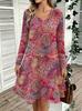 Spring Autumn Women Dress Casual Long Sleeve O-neck 3D Print Loose A-Line Dress Oversized Home Wear Robe