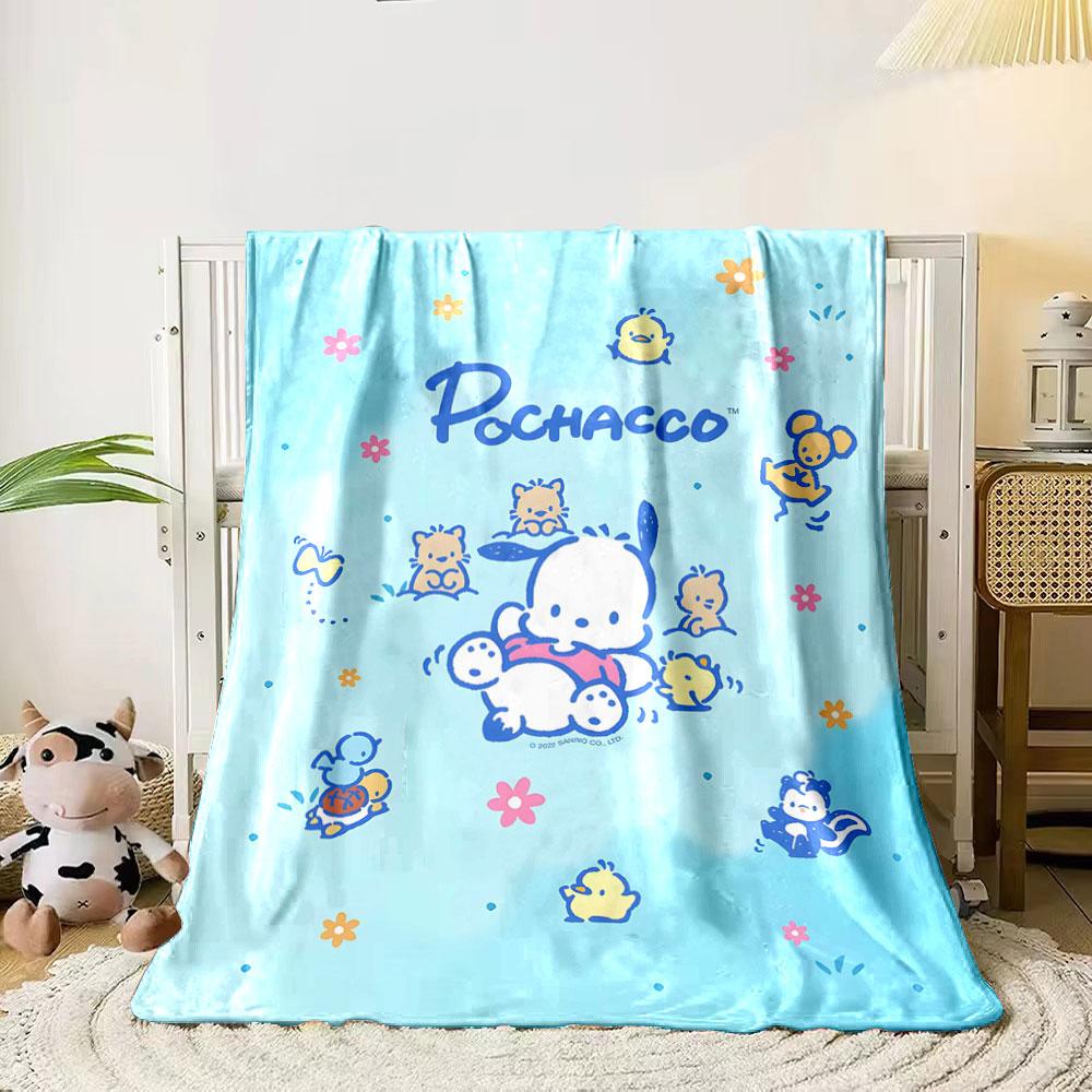 Cute cartoon animals frolicking with flowers on a light blue background. for all seasons blanket lunch break throw gift