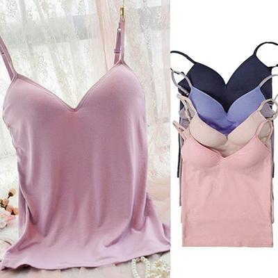 Sexy Women Solid Color Tank Top Padded V Neck Backless Sleeveless Camisole Vest
