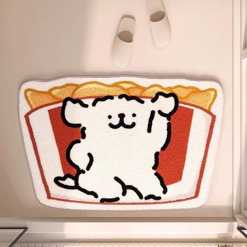 Cartoon Lines Puppy Imitation Cashmere Floor Mat Bathroom Absorbent Non-slip Mat Toilet Door Foot Mat Toilet Carpet