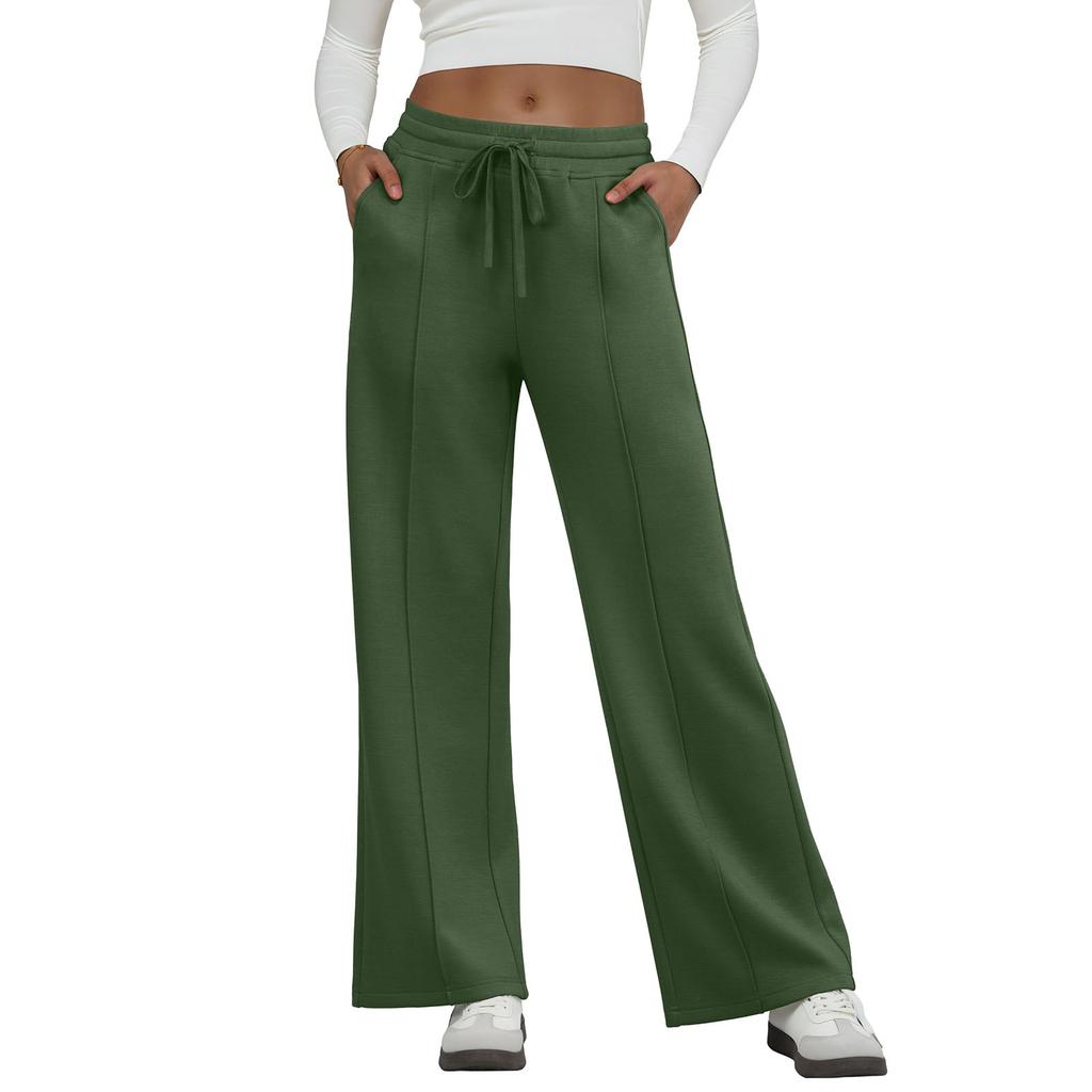 Women's Fashion Loose-Fit Solid Color Pocketed Elastic Waist Drawstring Sweatpants