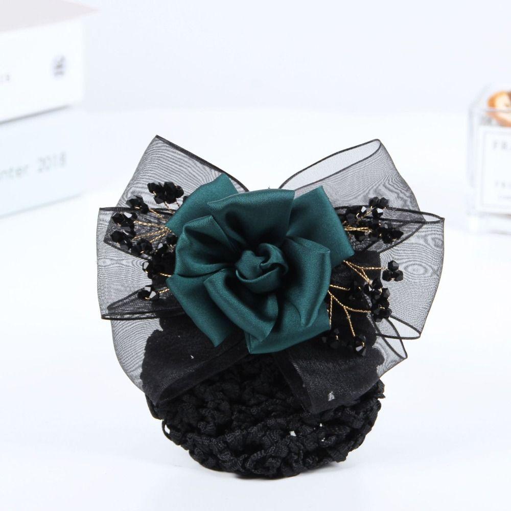 Ponytail Clip Crochet Bun Net Korean Style Bow Hair Net Detachable Flower Snood Spring Clip  Girls