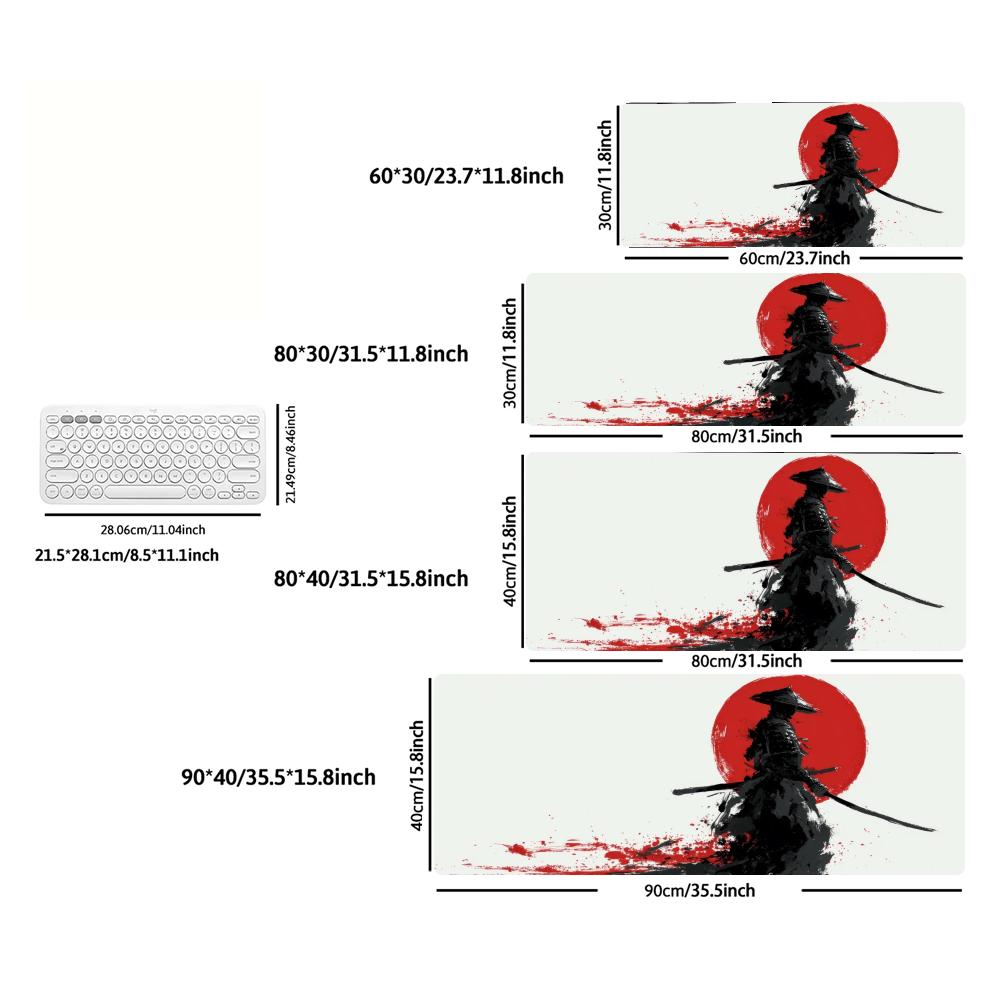Large XXL Game Mousepad Ink Style Japanese Samurai Katana Grim Reaper Skeleton Moon Deskmat Non-Slip Rubber Keyboard Mouse Mats