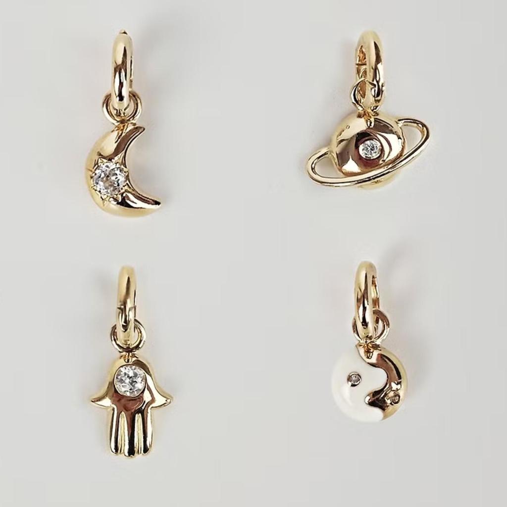 Zodiac Stones Gold-Plated Tai Chi Pendant with Moon and Planet Design