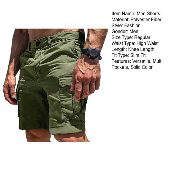 Men Shorts High Waist Buttons Zipper Closure Pure Color Cargo Trousers with Multi Pockets Outdoor Casual Shorts Summer Wear