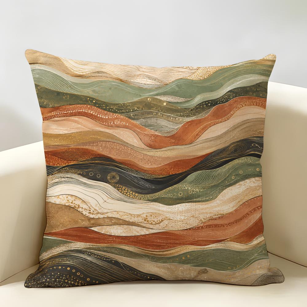 Boho Abstraktná Krajina Obal na Vankúš Odolný Hypoalergénny Organická Ľan Krátky Obal na Vankúš Umývateľný 45x45cm