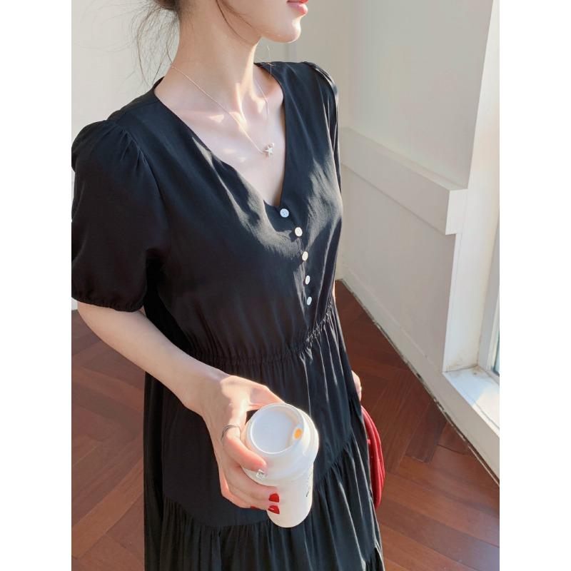 DIMANAF 2025 Summer Plus Size Dress Women Casual Vintage Dress Basic Loose V-Neck Long Elegant Dress Cotton