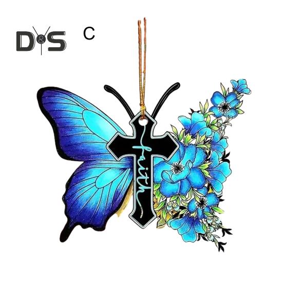 Motyl Brelok Zawieszka Lusterko wsteczne Ozdoba Bądź Spokojny I Wiedz, Że Jestem Bogiem Akrylowy Płaski Klucz Samochodowy Wiszący Zawieszka