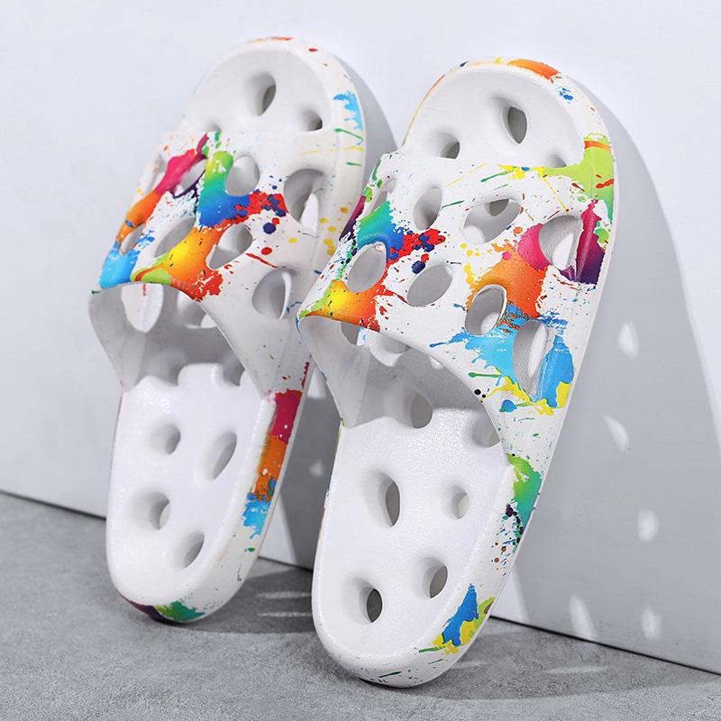 Summer Beach Home Sandals Comfortable Printed Bathroom Shower Slippers Man Hollow Out Leak Women Slides Summer Eva Shoes