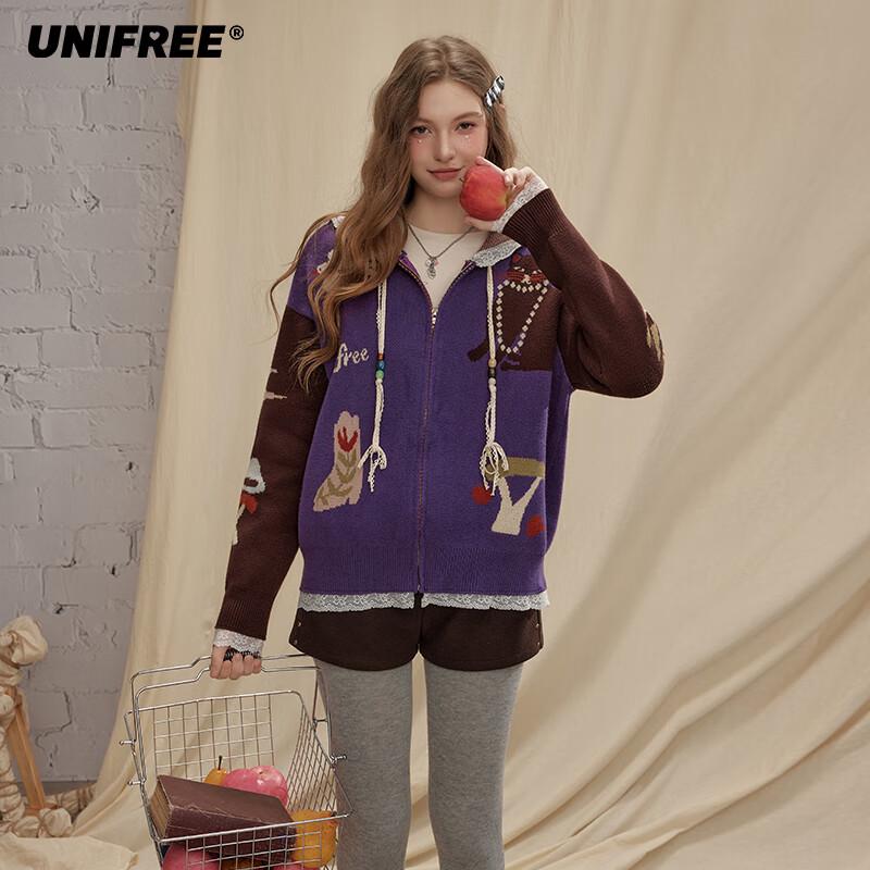 

UNIFREE Women s Hooded Lace Patchwork Zipper Cardigan L
