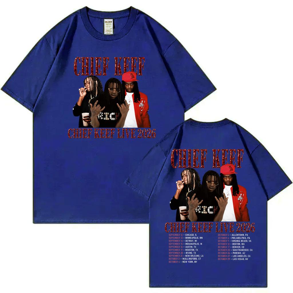 Rapper Chief Keef Tour 2026 Double Sided Graphic T ShirtsUnisex Hip Hop Vintage T-shirts Summer Casual Fashion Loose T-shirt