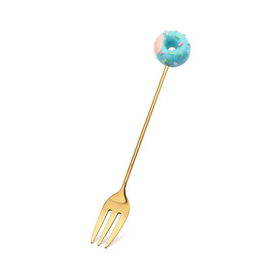 Cute Stainless Kid Spoon Steel Cartoon Design Fork Donut Coffee Dessert Tool