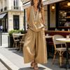 Women's Summer Sleeveless 2 Piece Outfit V Neck Top And Wide Leg Pants Set Casual Vacation Matching Lounge Set