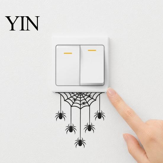 Easy Peel-and-Stick Halloween Decal Spider Web Light Switch Sticker, Upside Down Decal, Removable Anti-fade Long Lasting Wall Decals, PVC Waterproof