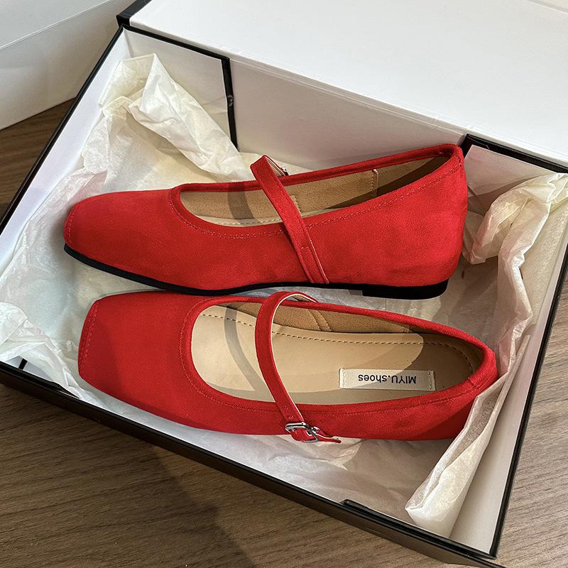 Yellow Single Shoes with Skirt Square Head Mary Jane Shoes Soft Sole Bow Ladyshoes