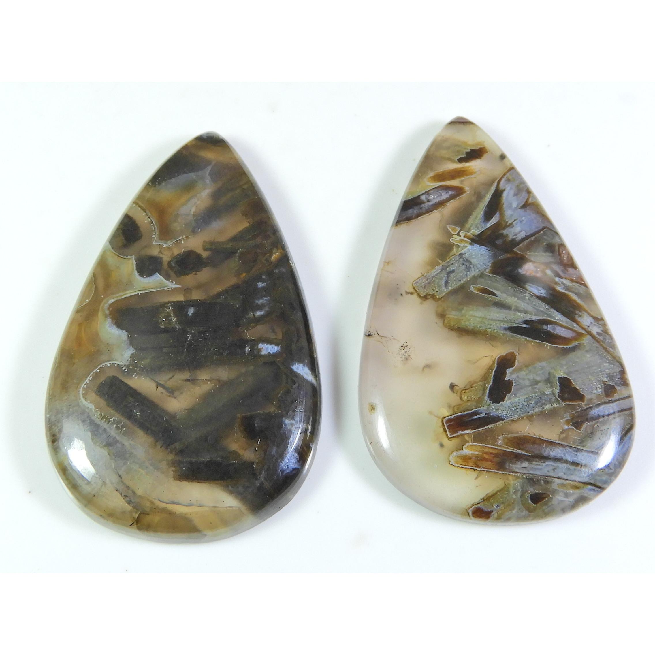 

95Cts. Natural Turkish Stick agate Pear Cabochon Loose Gemstone 2 Pcs Lot PP-1483