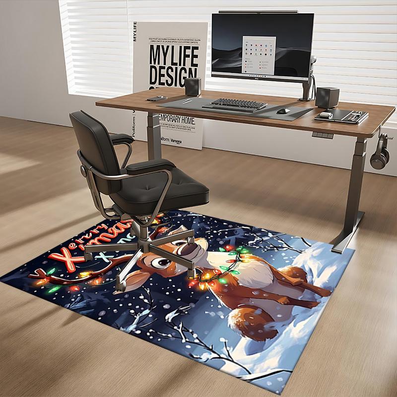 Christmas Deer Chair Mat - Anime Cartoon Design, Non-Slip Carpet for Office, Home Decor, Living Room, Bedroom, Game Room & Dormitory.R042