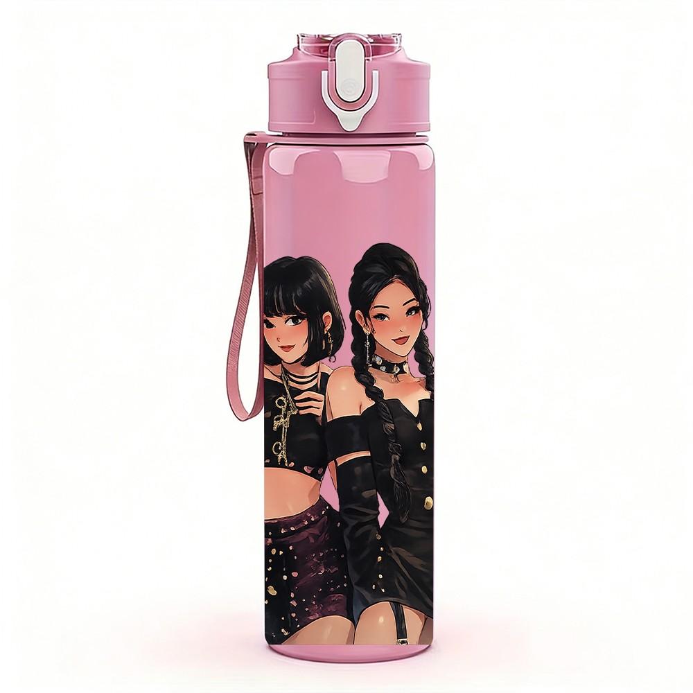 1PC Girl Band Pop Group Portrait Print 750ml Color Plastic Sports Water Bottle Leakproof Flip Straw Lid Suitable for Sports Office Home Use