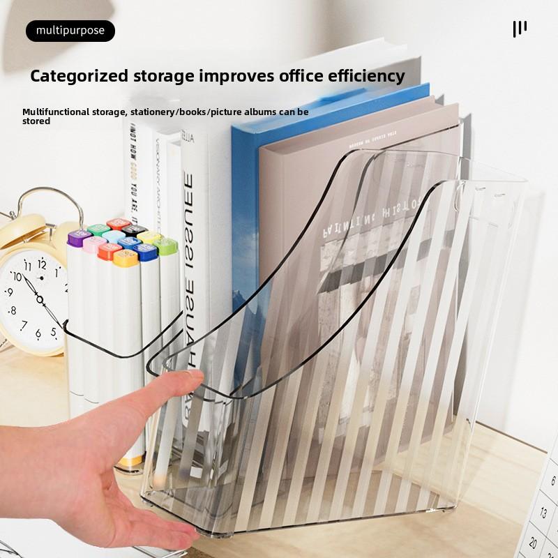 Vertical Book Storage Rack, Transparent PET Desktop File Organization and Storage Box, Book Storage Desk, Book Organization