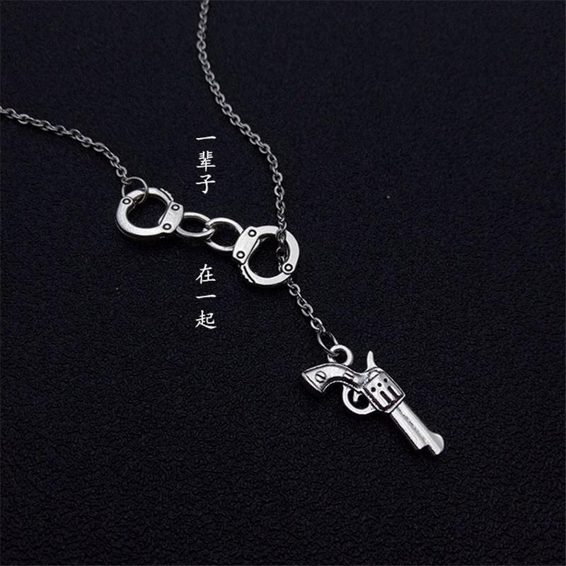 Handcuff & Gun Lariat Necklace Fifty Shades of Grey Pendant Necklace Women Fashion Sexy Jewelry