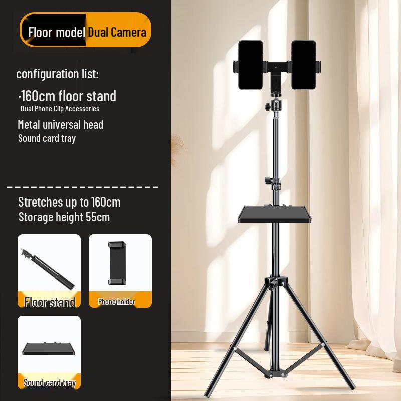 2025 Multi-Angle Phone Livestream Stand with Sound Card Tray & Tripod Support