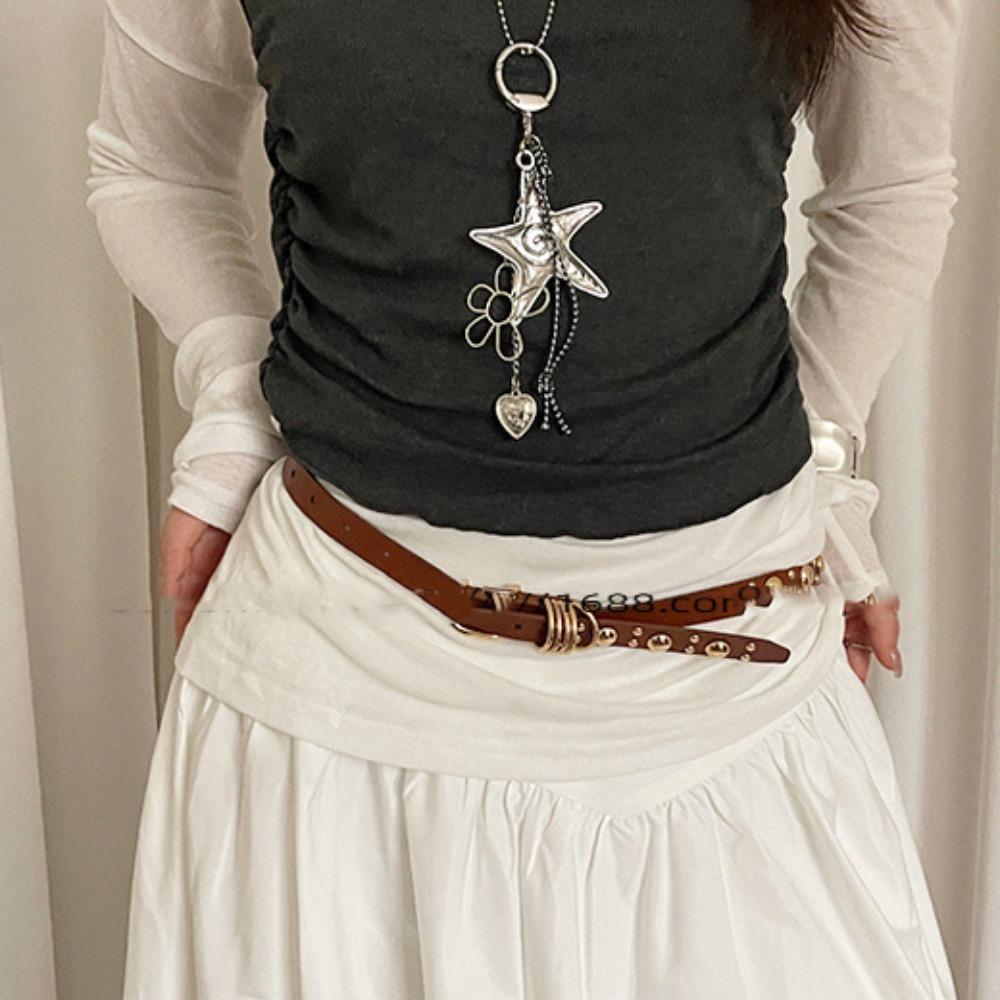 Pu Leather Rivet Waist Belt American Style Women's Jeans Belt Adjustable Y2k Thin Belt  Spicy Girls