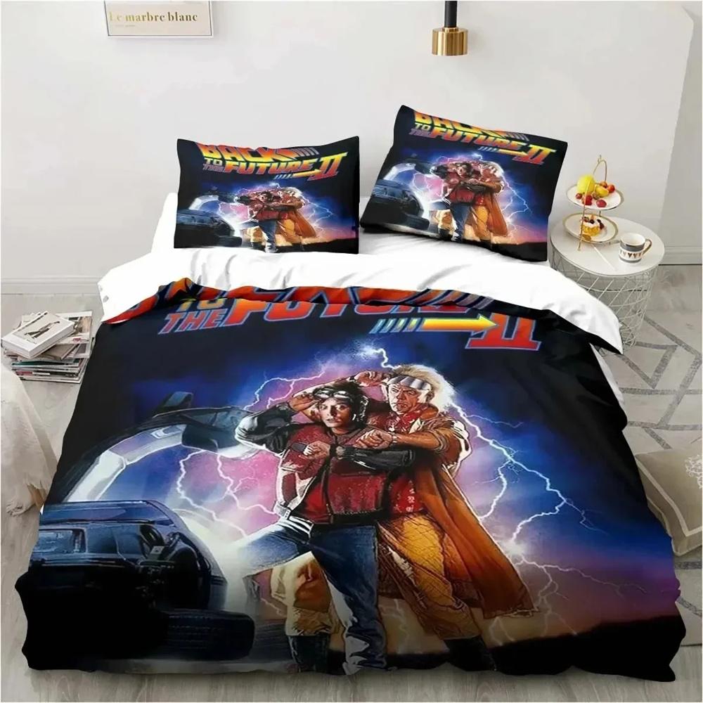 Klassische Film Retro Bettwäsche, Zurück in die Zukunft, Dreiteiliges Set, Einzel- und Doppelbetten, Kingsize-Bett, Extra große Daunendecke