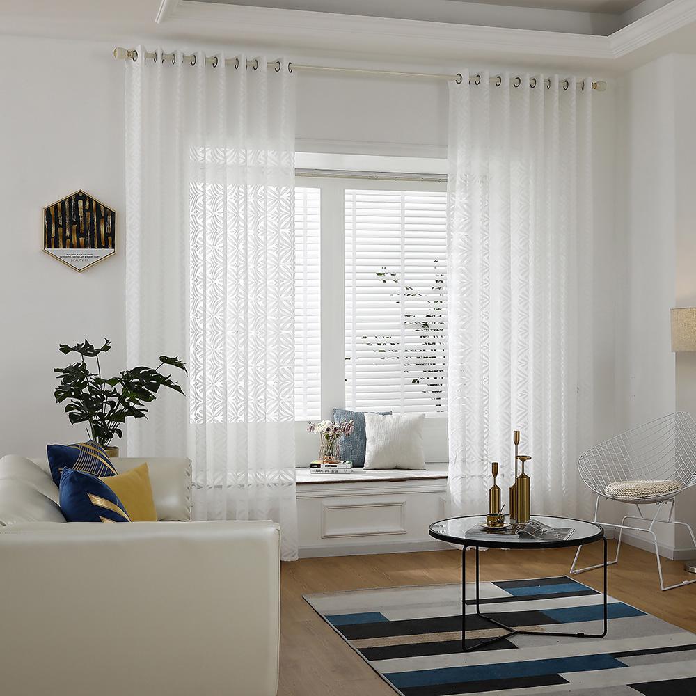White Sheer Voile Window Curtain with Ring Top for Kitchen, Bedroom and Living Room (2 Panel,55''