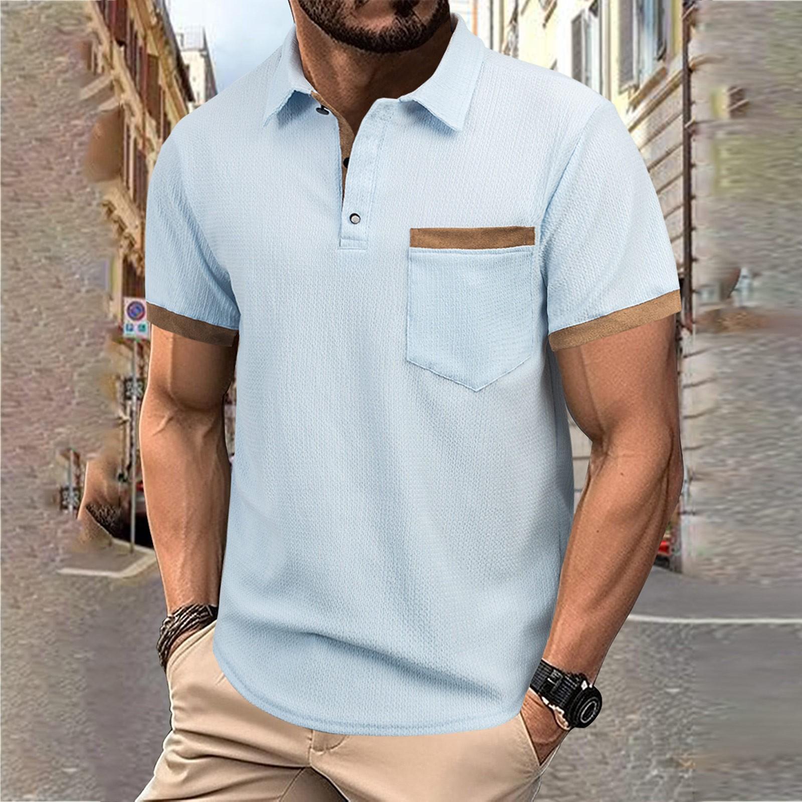 

Летняя мужская рубашка с коротким рукавом и лацканами в тон цвета M