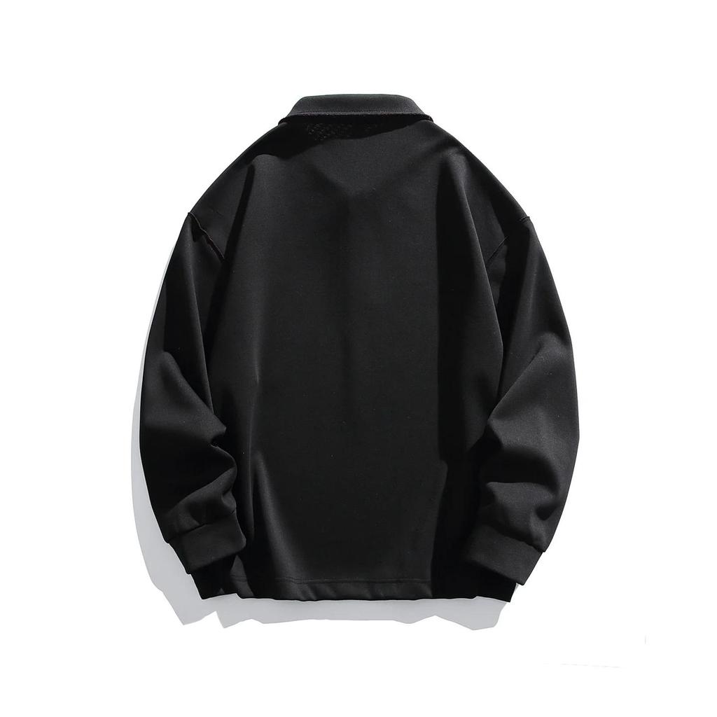 2026 Spring Men Loose Cotton Polo Shirt American Men Button Design Hoodies Man Turn-Down Collar Pullover Casual Unisex Uniform