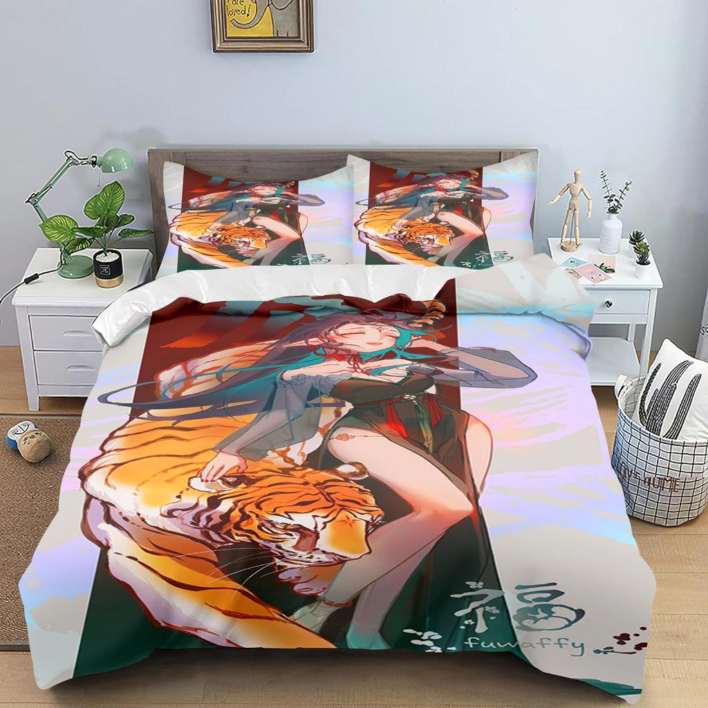 Tiger Cartoon Duvet Cover 3-Piece Set Printed Home Co-Branded Mattress Bedding Sets For A Fun Sleep Experience