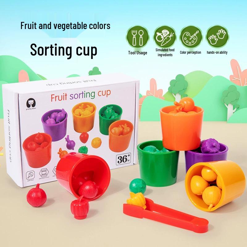 Montessori Wooden Color Sorting Cups - Educational Cognitive Training Toy