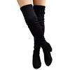 Winter Black Slim Stretch Long Boots Women Square Heel Over The Knee Boots Fashion Elegant Rear Lace Up Pointed Toe Women Shoes