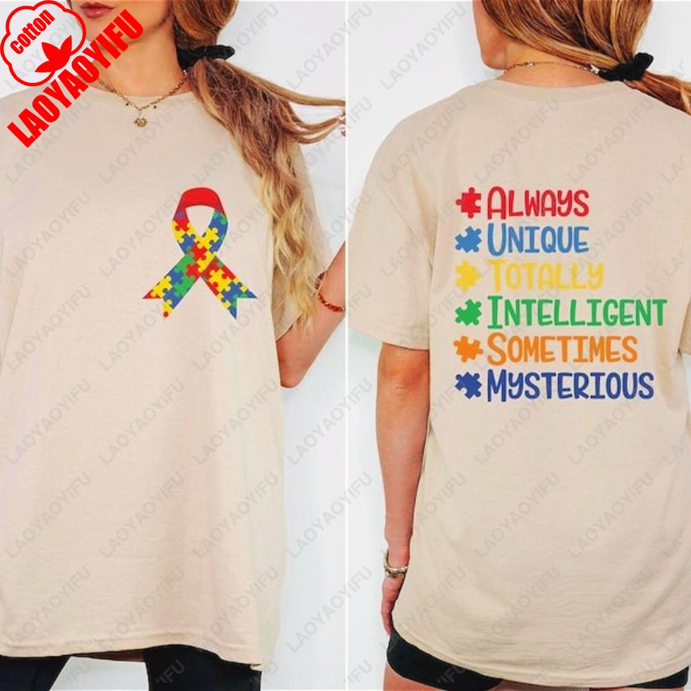 Autism Puzzle Printed Tshirt Tops Always Unique Totally Intelligent Sometimes Mysterious Shirt Unisex Casual Style Tshirt