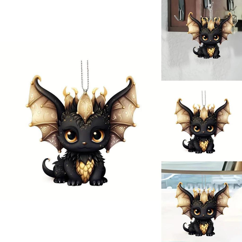 Car Decor Acrylic Flat Surface Black Dragon Pendant With Cartoon Style For Vehicle Interior Enhancement