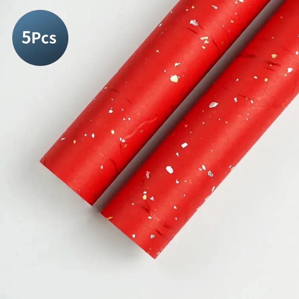 Korean Floral DIY Wrapping Paper Set - 5 Sheets, 6 Colors, Gold/Silver Sparkles, Waterproof for Bouquets & Gifts