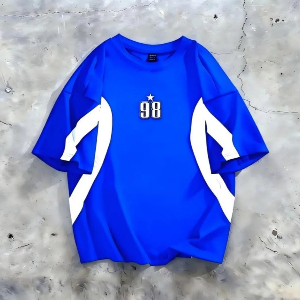 European and American Fashion Summer Striped Letter 98 Print Tee Comfortable and Breathable Crew Neck T-shirt Outdoor Street Top