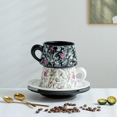 French Medieval Ceramic Coffee Cup Set, Women'S Light Luxury Household Cup And Saucer Gift Box With Saucer Style
