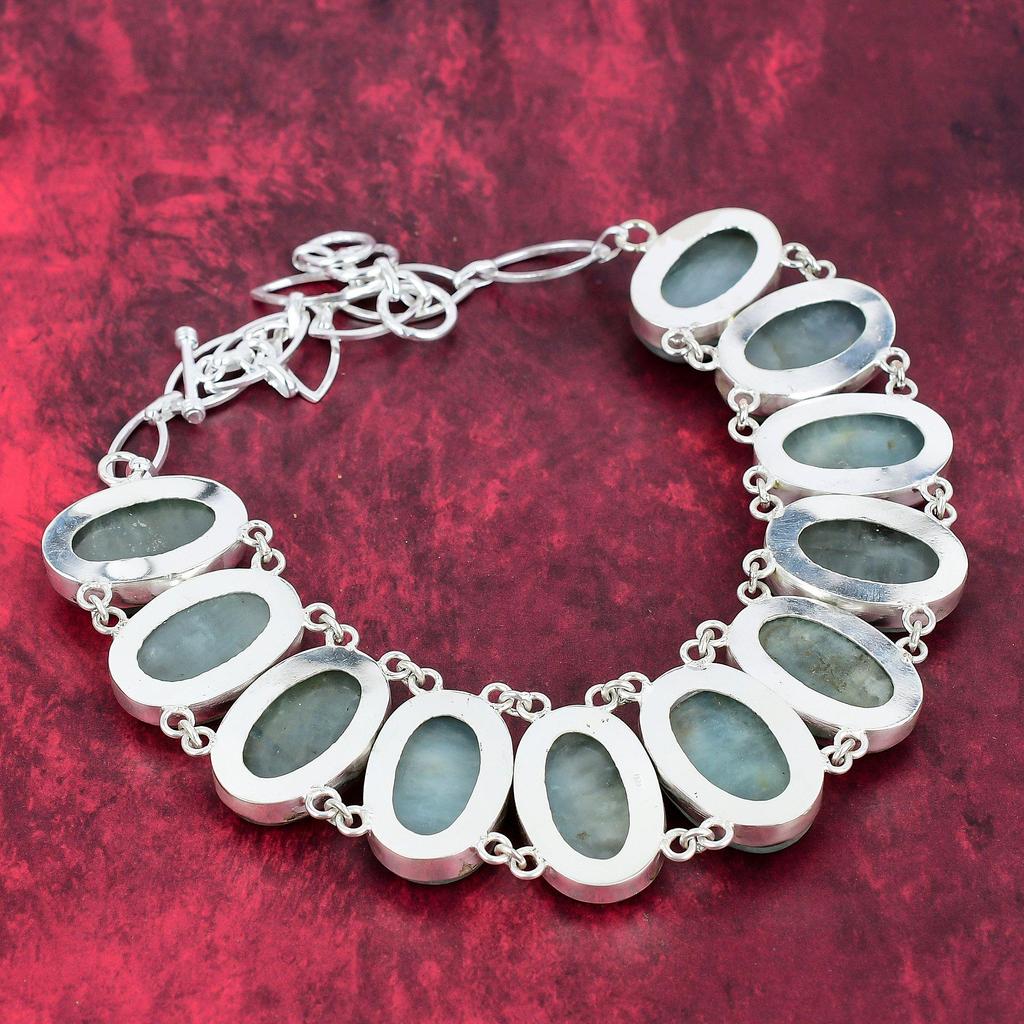 Aquamarin 925 Sterling Silber Halskette mit verstellbarer Kette, handgefertigte Edelstein Schmuck Halskette für den Gedenktag