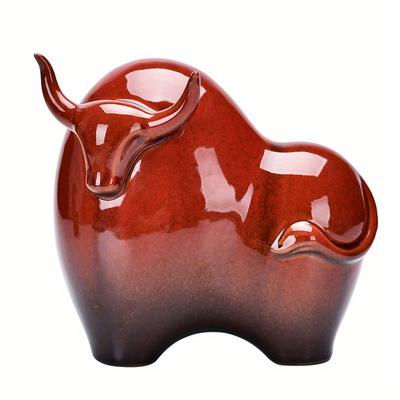 1pc Lucky Ceramic Bull Sculpture Modern Home Table Decor New Year Office Counter Ornament Traditional Craftsmanship Perfect Gift