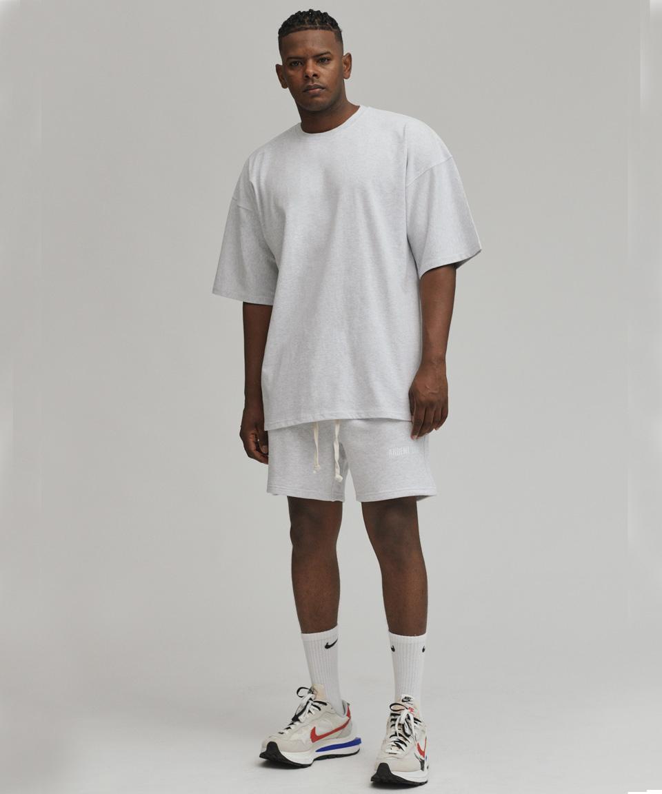 Adent Soul [Set] Heavy Cotton Semi-Oversized Short Sleeve T-Shirt / Heavy Weight Cotton Shorts (White Melange) M