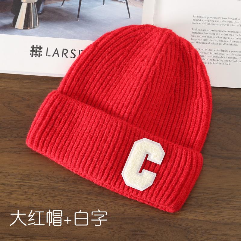 Autumn and Winter Letter Embroidery Big C Student Couple Knitted Hat Outdoor Warm and Cold Wool Hat