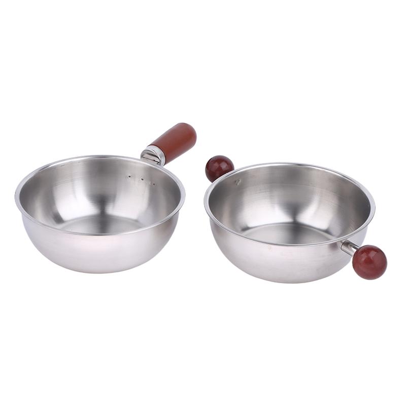 Single-Person Heat-Resistant Stainless Steel Pot Wood Handle For Fruit Salad Yogurt Breakfast Kitchen Cooking Bowl
