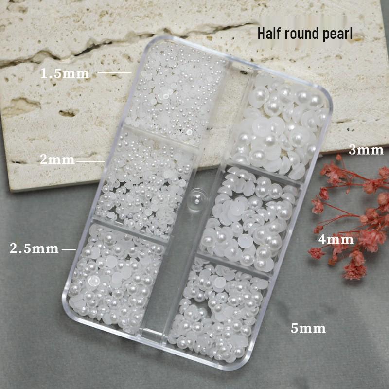 Japanese Style Pure White Nail Art Pearls - Mixed Sizes, Semi-Circular Ornaments