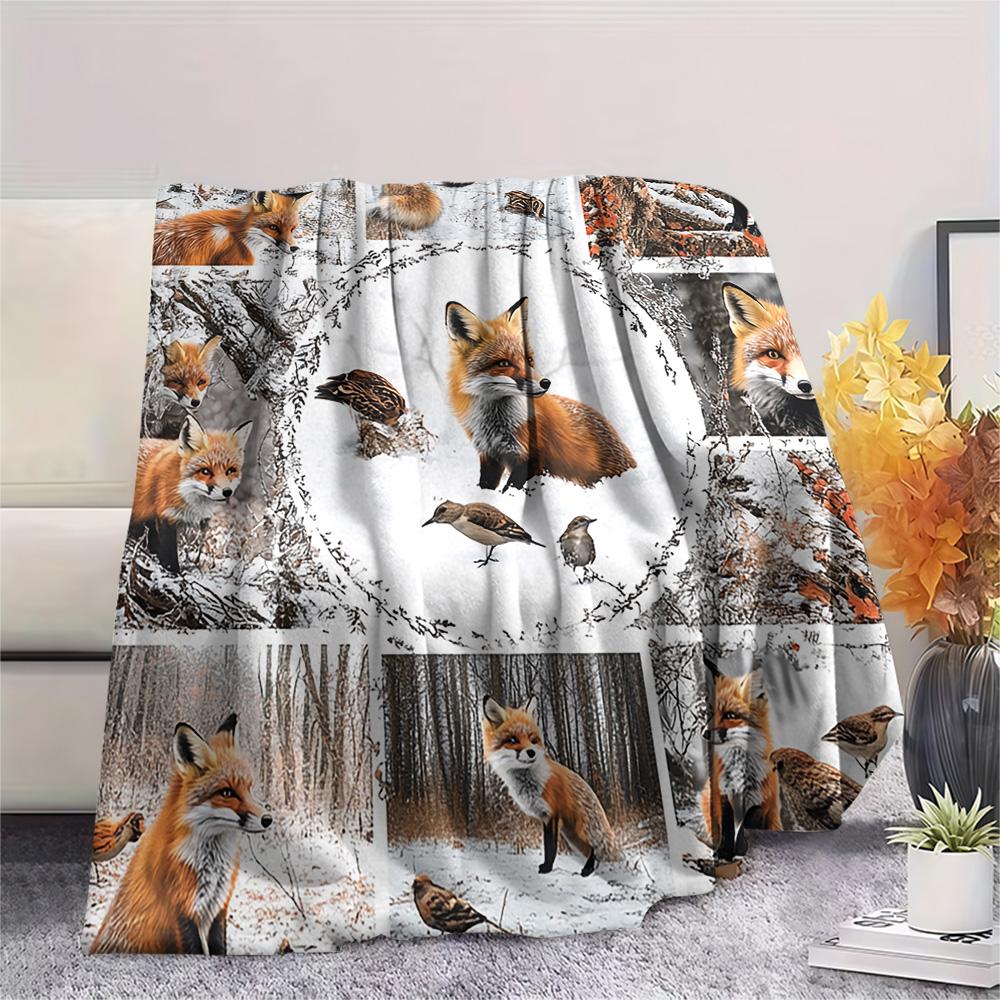Fox Print Flannel Blanket, High quality Comfortable for All Seasons, Home Decor, Warmth and Comfort, Perfect for Christmas Gifts