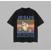 T-shirt Jesus Stacco da Terra Divertente Meme Cristiano Palestra Cotone Lavato Vintage Grafica Retro Sollevamento Pesi Maglietta Top Streetwear