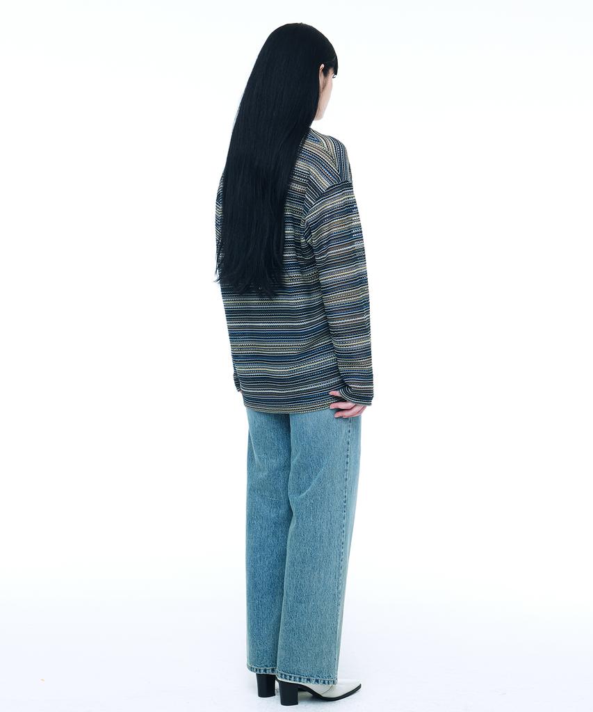 C WEAR BY THE GENIUS See-Through Craft Knit Pullover Blue