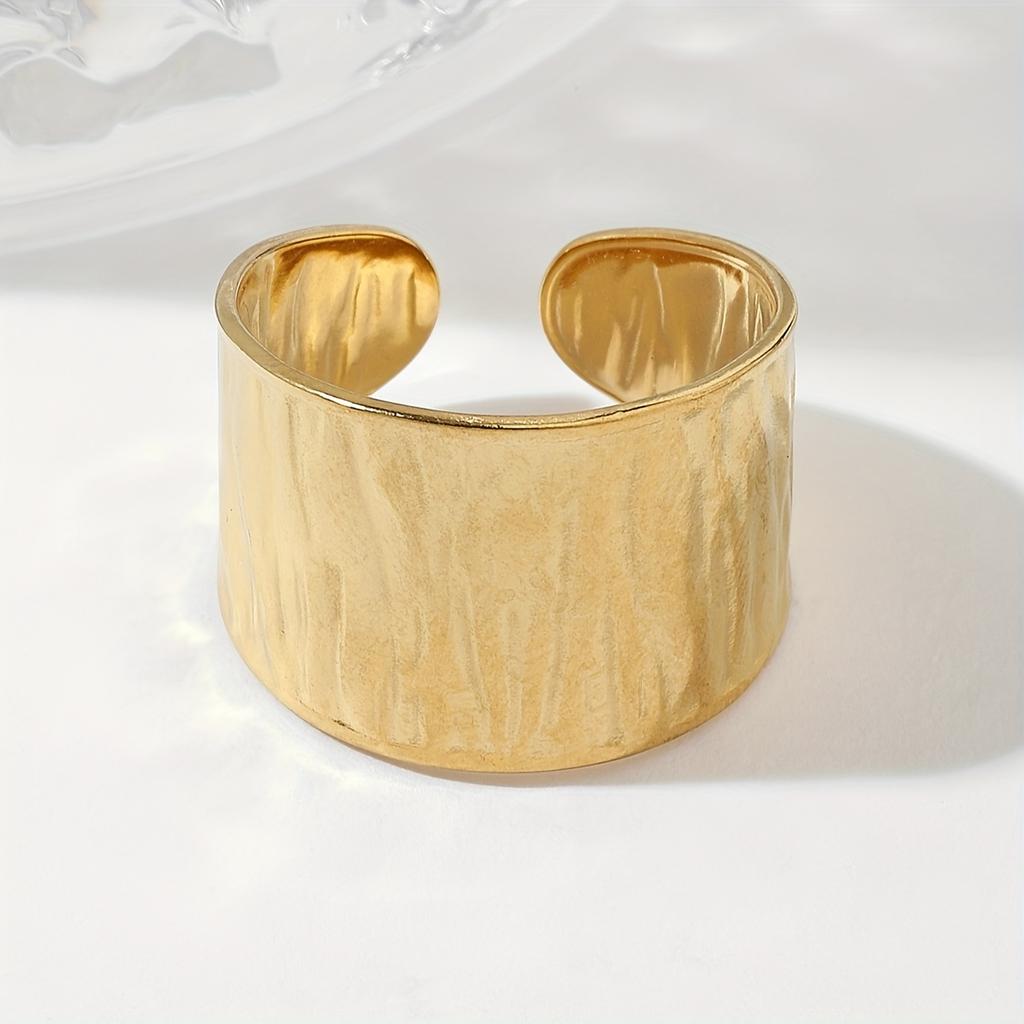 [Stainless Steel Textured Ring] A Wide Stainless Steel Foil Textured Hydraulic Ring, A Retro Open Adjustable Ring