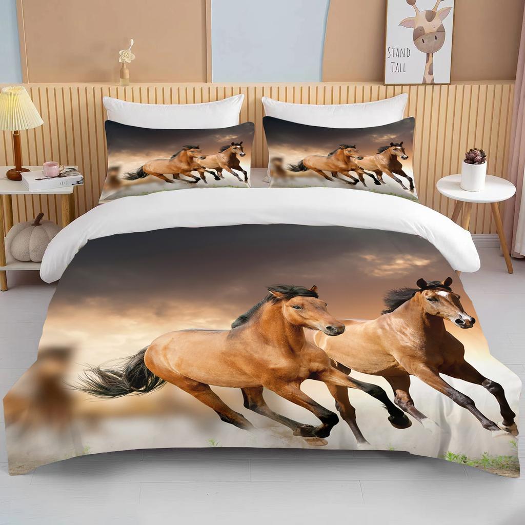 Running Horses Bedding Set Soft Comforter Set And Pillowcase Queen Size Decor Home Luxury Bed Set Animal Duvet Cover For Boy Bed
